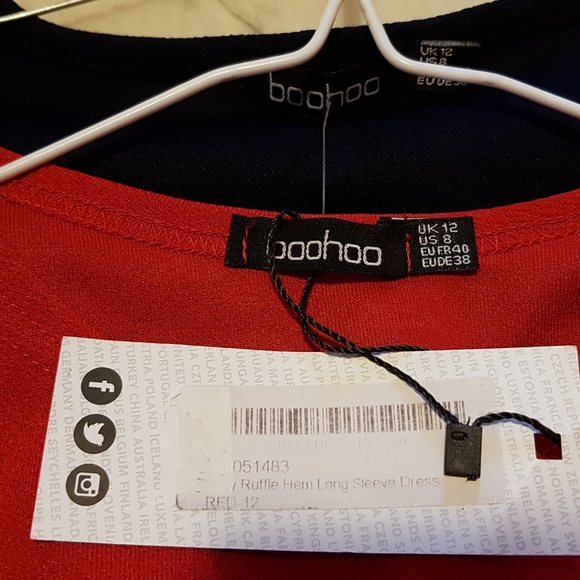 Red Boohoo ruffle hem dress NWT - Picture 2 of 7